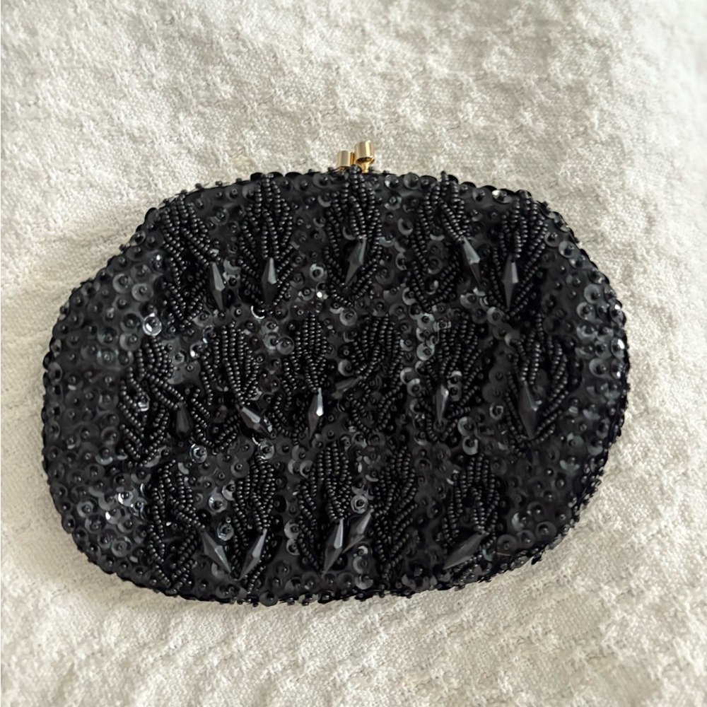 Vintage 1960s Winkelmans Black Satin and Beaded Bag